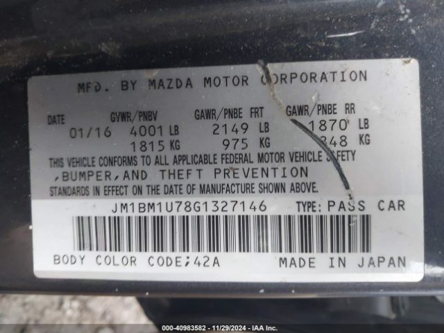 JM1BM1U78G1327146 Mazda Mazda3 I Sport