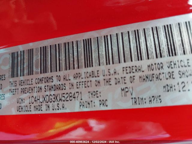 1C4HJXDG3KW528471 Jeep Wrangler Unlimited Sport S 4x4