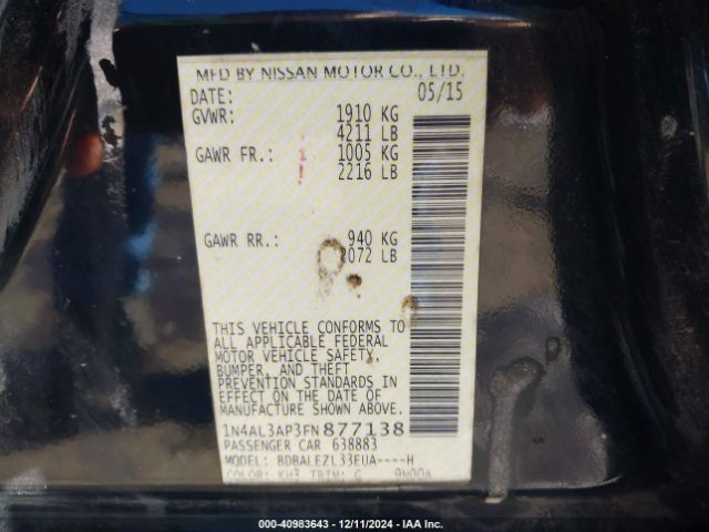 1N4AL3AP3FN877138 Nissan Altima 2.5 S