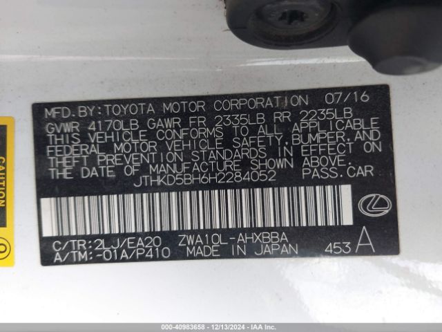 JTHKD5BH6H2284052 Lexus CT 200H