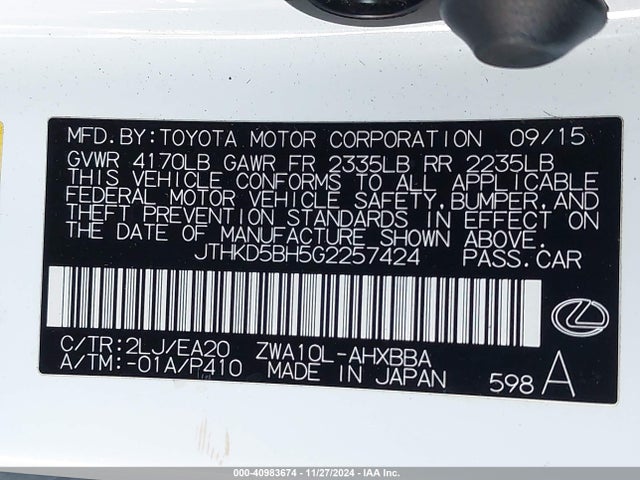 JTHKD5BH5G2257424 Lexus CT 200H