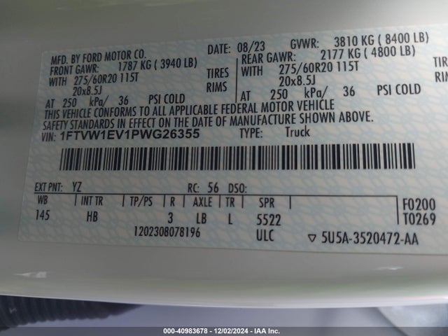 Ford F-150 Lightning Lariat 2023 1FTVW1EV1PWG26355 Image 9