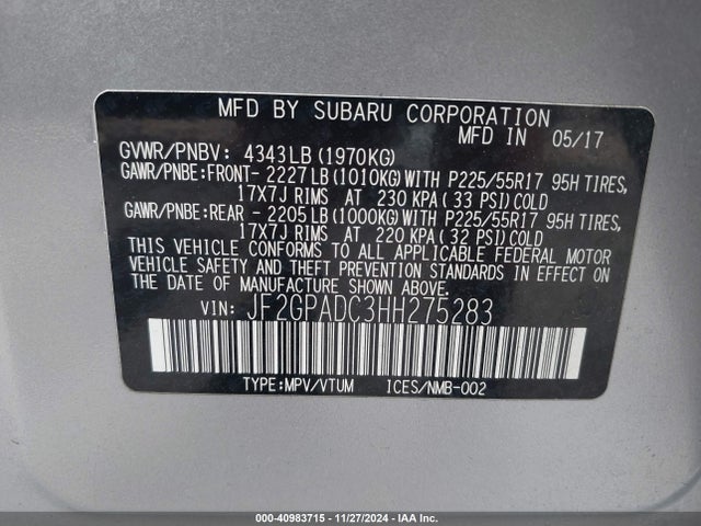 Subaru Crosstrek 2.0i Premium 2017 JF2GPADC3HH275283 Image 9