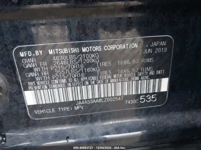 JA4AS3AA8LZ002547 Mitsubishi Eclipse Cross Es 1.5t