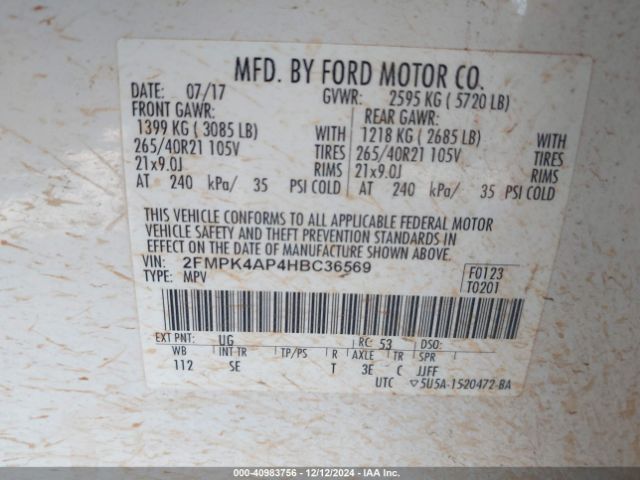 2FMPK4AP4HBC36569 Ford EDGE SPORT