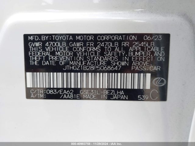 JTHGZ1B28P5068647 Lexus Is 350 F Sport