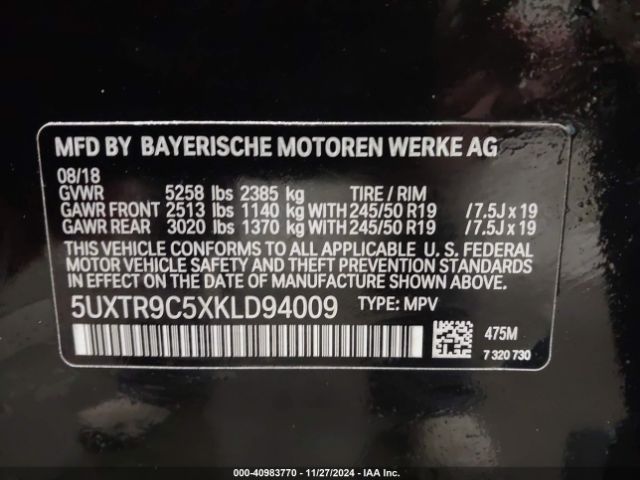 5UXTR9C5XKLD94009 BMW X3 Xdrive30i