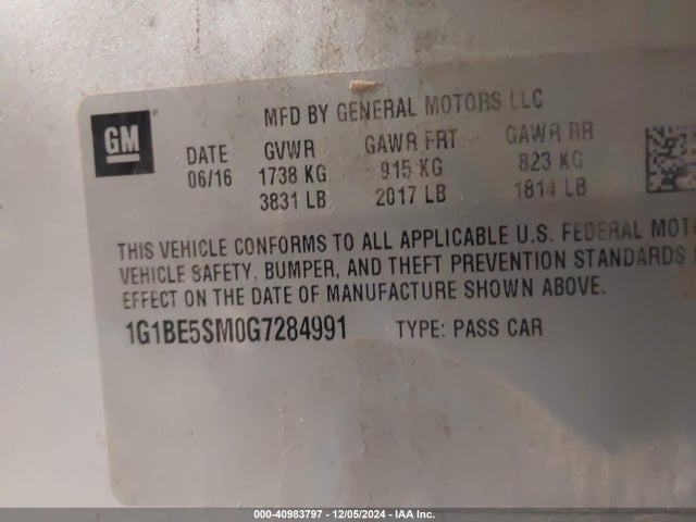 1G1BE5SM0G7284991 Chevrolet le2 - di: direct injection, alum, vvt, gen i, gmna