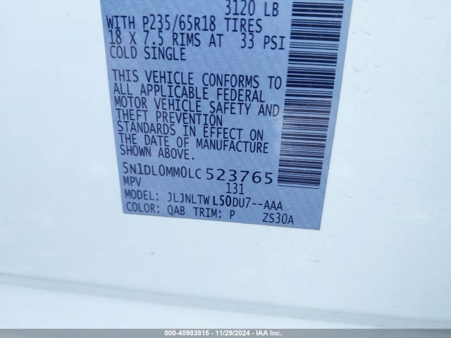 5N1DL0MM0LC523765 Infiniti Qx60 Luxe Awd
