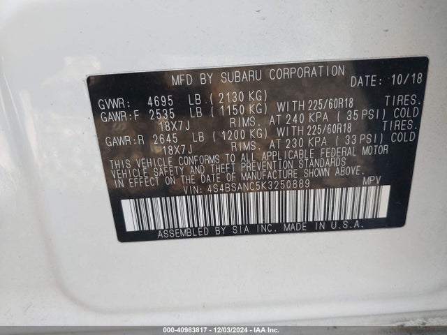 4S4BSANC5K3250889 Subaru Outback 2.5i Limited