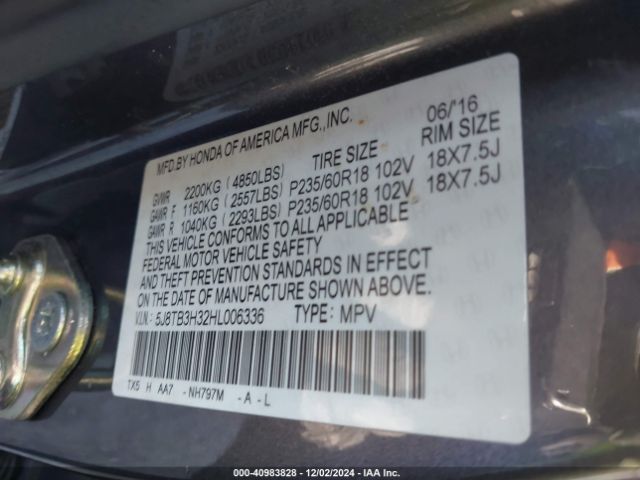 5J8TB3H32HL006336 Acura Rdx Acurawatch Plus Package