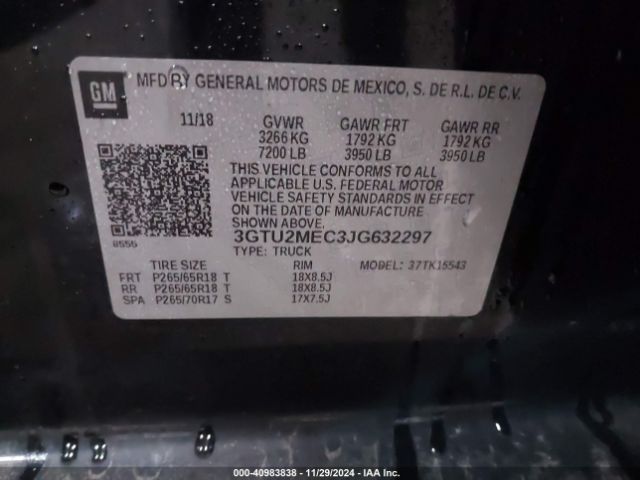 3GTU2MEC3JG632297 GMC Sierra 1500 Sle
