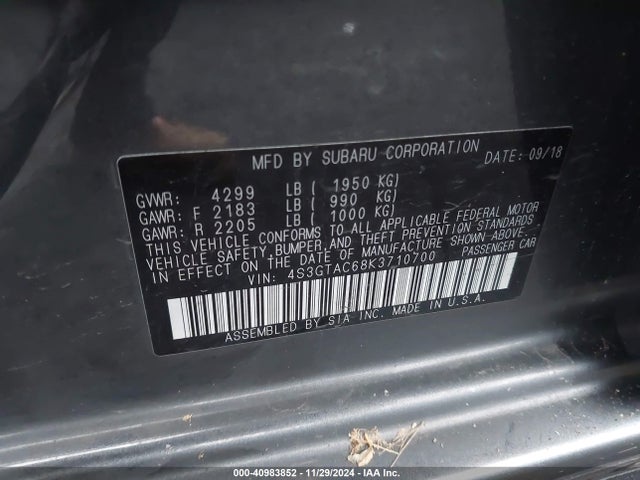 Subaru Impreza 2.0i Premium 2019 4S3GTAC68K3710700 Image 9
