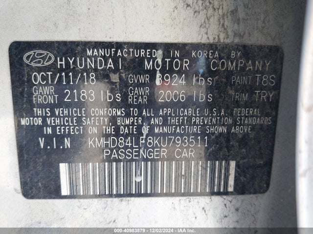 Hyundai ELANTRA SEL 2019 KMHD84LF8KU793511 Image 9