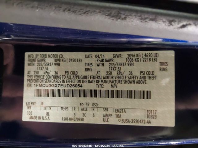 1FMCU0GX7EUD26054 Ford ESCAPE SE