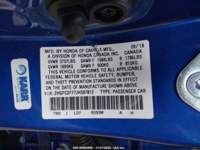 2HGFC2F77JH597812 Honda CIVIC EX
