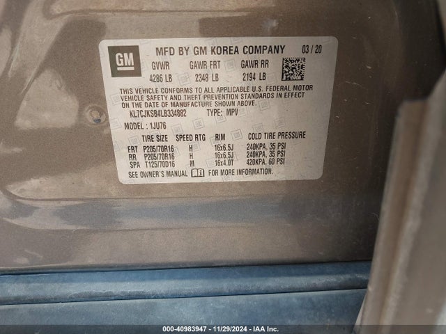 Chevrolet Trax Fwd Ls 2020 KL7CJKSB4LB334882 Image 9