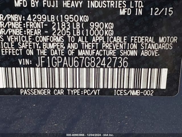 JF1GPAU67G8242736 Subaru Impreza 2.0i Sport Limited
