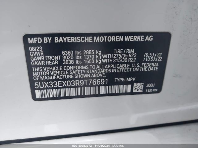 5UX33EX03R9T76691 BMW X6 Xdrive40i
