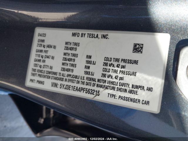 5YJ3E1EA4PF563215 Tesla Model 3 Rear-wheel Drive