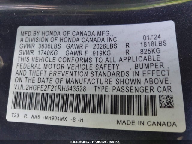Honda Civic Lx 2024 2HGFE2F21RH543528 Image 9