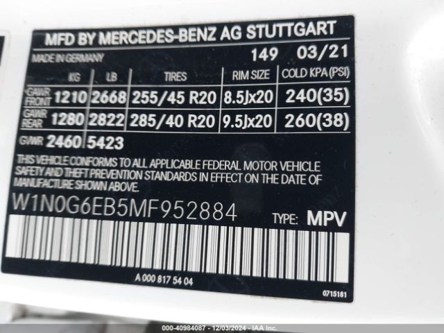 W1N0G6EB5MF952884 Mercedes-Benz Amg Glc 43 4matic