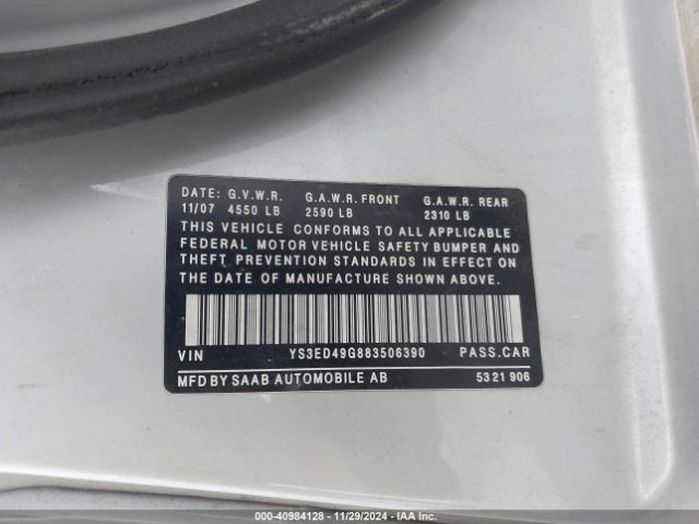 2008 SAAB 9-5 YS3ED49G883506390 Photo 8