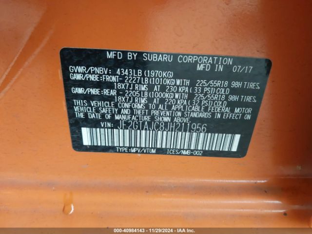 JF2GTAJC8JH211956 Subaru Crosstrek 2.0i Limited