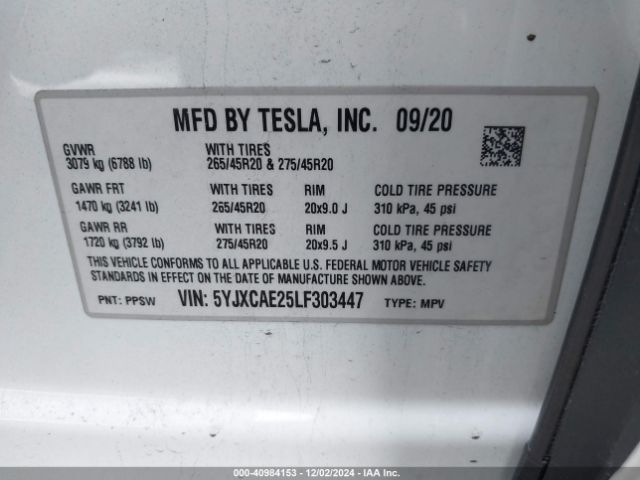 5YJXCAE25LF303447 Tesla Model X Long Range Dual Motor All-wheel Drive/long Range Plus Dual Motor All-wheel Drive