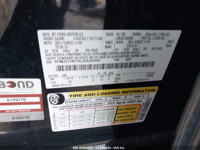 Ford Expedition King Ranch 2020 1FMJU1NTXLEA28506 Image 9