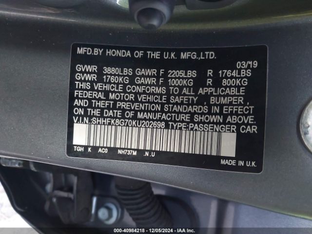 SHHFK8G70KU202698 Honda Civic Type R Touring