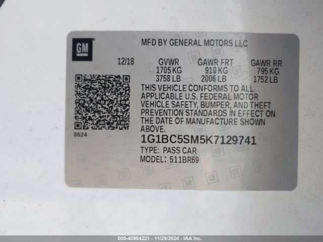 1G1BC5SM5K7129741 Chevrolet CRUZE LS