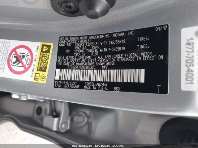 5TDJZRFH5HS385320 Toyota Highlander Se