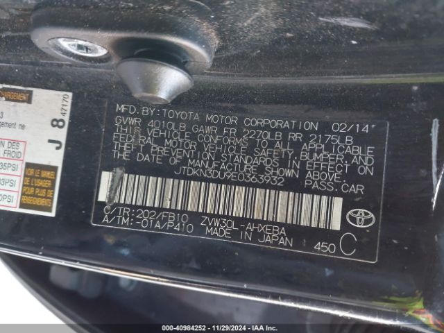 JTDKN3DU9E0363932 Toyota Prius