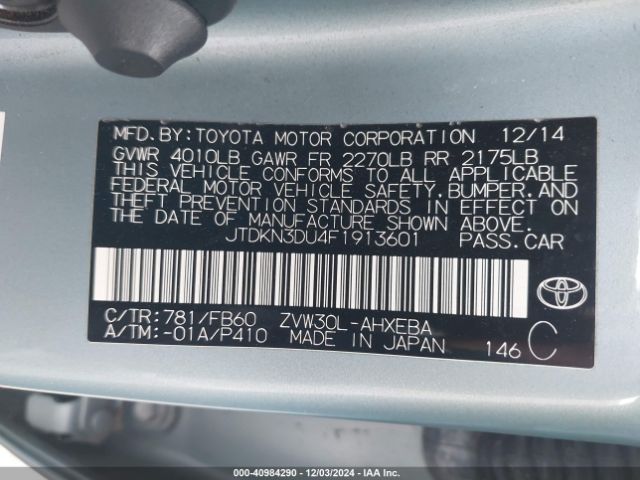JTDKN3DU4F1913601 Toyota Prius Two