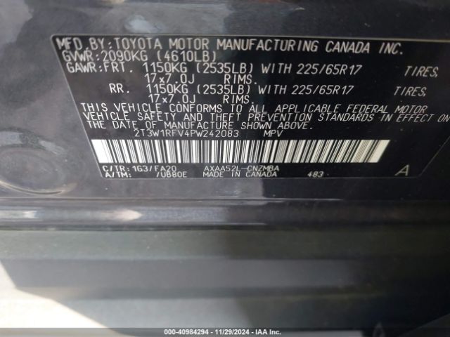 2T3W1RFV4PW242083 Toyota Rav4 Xle