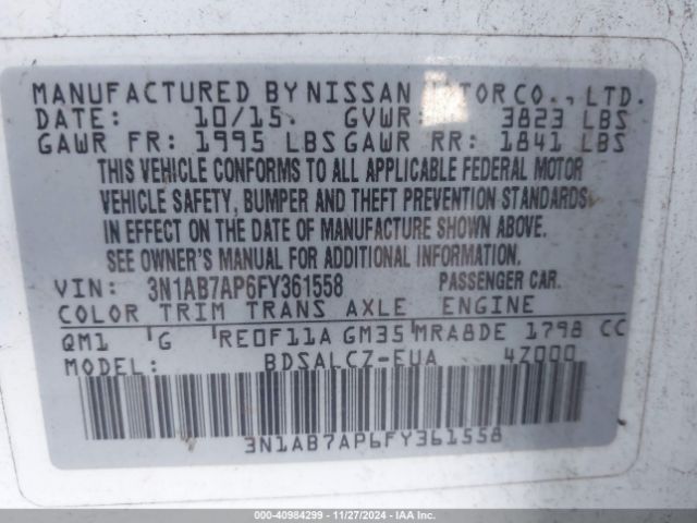 3N1AB7AP6FY361558 Nissan SENTRA S