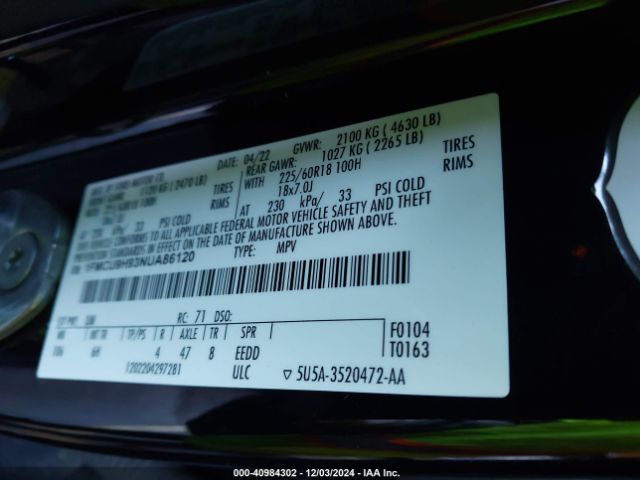 1FMCU9H93NUA86120 Ford ESCAPE SEL