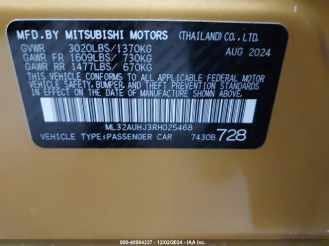 2024 MITSUBISHI MIRAGE ML32AUHJ3RH025468 Photo 8