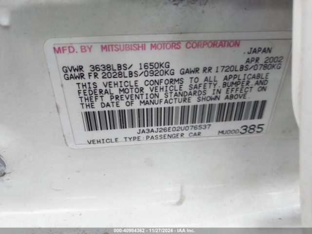 2002 MITSUBISHI LANCER JA3AJ26E02U076537 Photo 8
