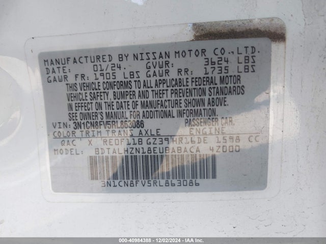 Nissan Versa 1.6 Sr 2024 3N1CN8FV5RL863086 Image 9