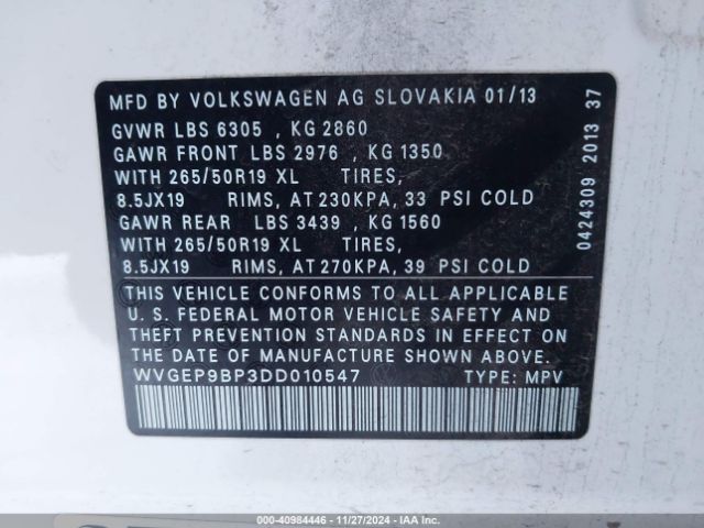 2013 VOLKSWAGEN TOUAREG WVGEP9BP3DD010547 Photo 8