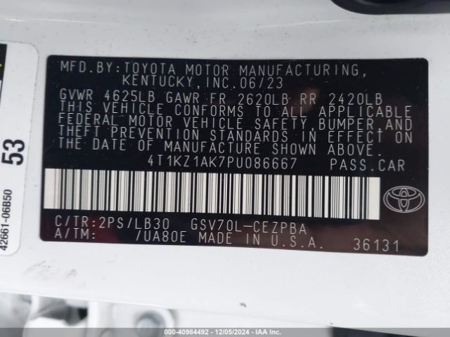 4T1KZ1AK7PU086667 Toyota Camry Xse V6