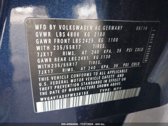 WVGAV7AX6FW536155 Volkswagen TIGUAN SE