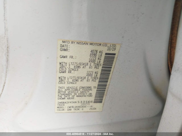 1N6BA1F45KN533566 Nissan Titan Xd Pro-4x Diesel