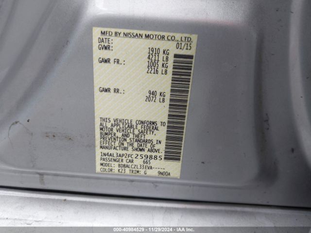 1N4AL3AP2FC259885 Nissan Altima 2.5/2.5 S/2.5 Sl/2.5 Sv