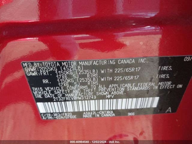 2T3ZFREV8HW312749 Toyota RAV4 LE