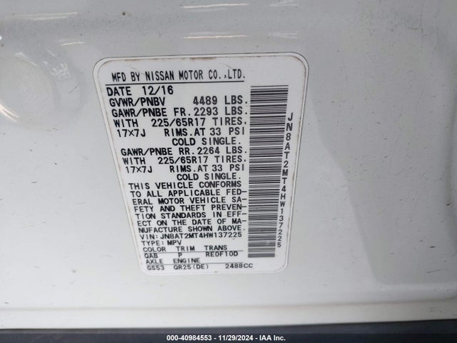 Nissan ROGUE SV 2017 JN8AT2MT4HW137225 Image 9
