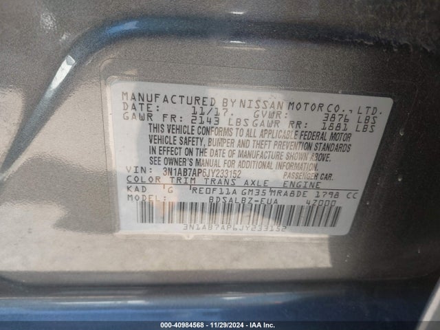 Nissan SENTRA S 2018 3N1AB7AP6JY233152 Image 9
