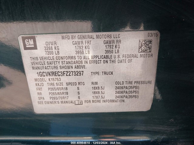 Chevrolet Silverado 1500 1lt 2015 1GCVKREC3FZ273297 Image 9